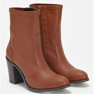 JustFab Faux Leather Cognac Booties